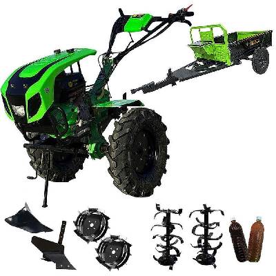 Мотоблок бензинов ТУНДЖА 9000КЕ 9 к. с. 1400 мм, електрически старт, с ремарке1250x850x300 до 500 кг (KR00610050)