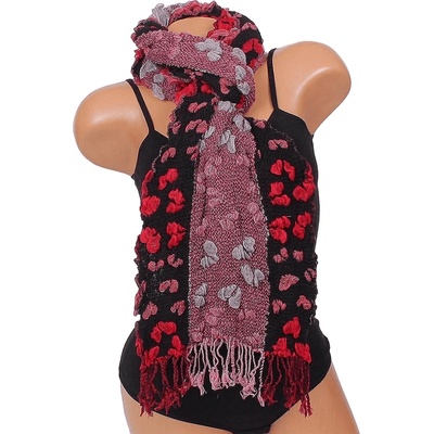 Зимен шал в черно и розово с декорация