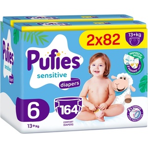 pufies Бебешки пелени Pufies Sensitive - Extra Large, размер 6, 164 брой, 13+ kg, Mega Pack 2 (54000235) - baby