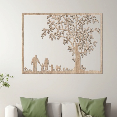 dřevo života Dřevěný strom na zeď RODINA Rozměry (cm): 60x48, Zvolte barvu dekoru: Dub Sonoma