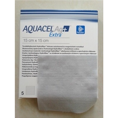 AQUACEL Ag+ Extra krytí na rány 15x15 cm 5 ks