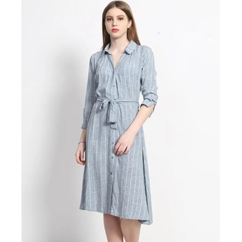 Image 1 of Рокля риза в сив цвят с бели раирани ленти