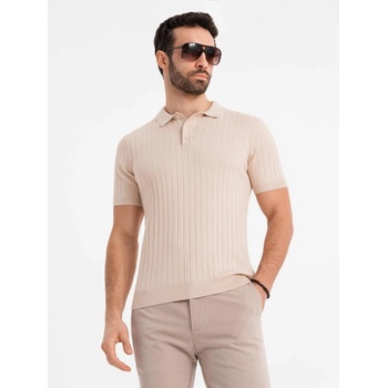 Ombre pánské triko s límečkem OM-POSS-0143 BEIGE