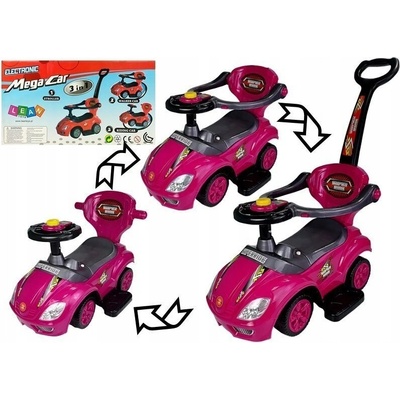 Majlo Toys Mega Car s vodiacou tyčou 3v1 ružové