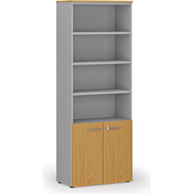 Primo Kombinovaná kancelárska skriňa GRAY, dvere na 2 poschodia, 2128 x 800 x 420 mm, sivá/buk