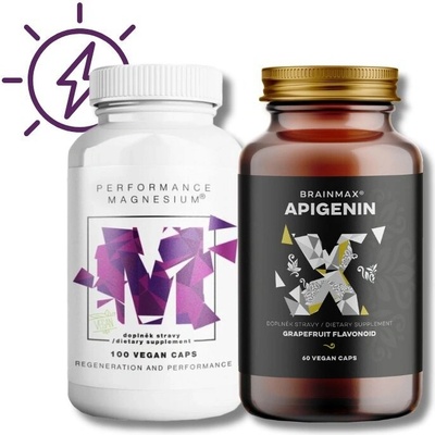 Performance Magnesium 1000 mg, Horčík 200 mg, 100 vegan kapsúl + BrainMax Apigenin, 300 mg, 60 kapsúl