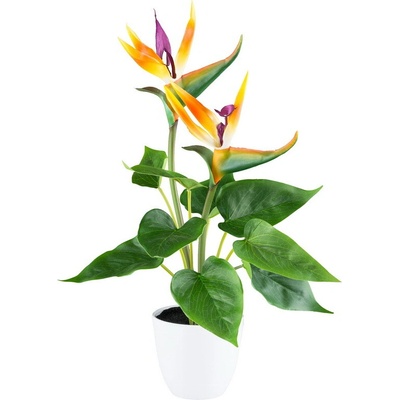 Umělá květina Strelitzia v květináči, 2 květy, 42cm