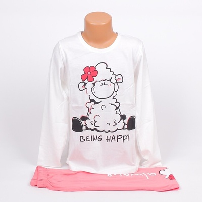 Детско-юношеска пижама в бяло и коралово с овчица