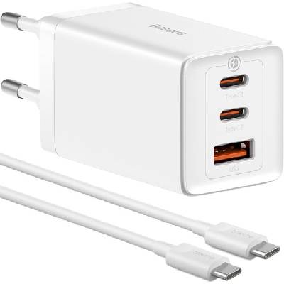 GaN5 Pro комплект за бързо зареждане с адаптер с 2x USB-C / USB-A порта и USB-C към USB-C кабел - 65W - 1 m - бял (86125)