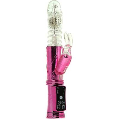 NS NOVELTIES Vibrátor Pink Rabbit s rotujícími perlami a Push Up a kraličkem 23 x 3,5 cm
