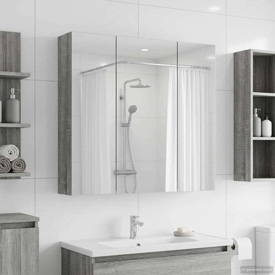vidaXL Шкаф с огледало за баня Сив Сонома 70 x 14, 5 x 70 см (889092)