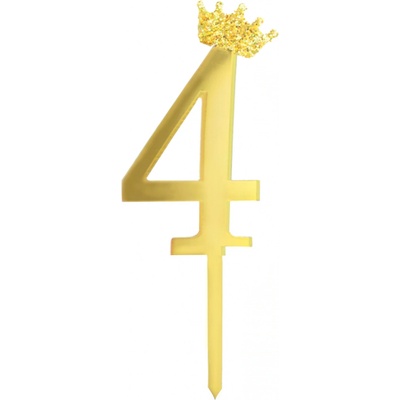Party Pal Plastová dekorace na dort, číslo 4 s korunkou, zlatá, 11cm