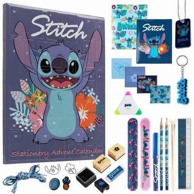 Disney Stitch Adventný kalendár 2026 – Písacie potreby a doplnky (Modrý Stitch)