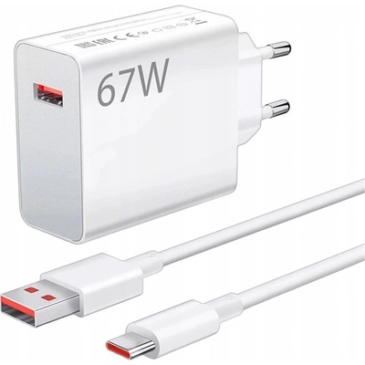 Xiaomi AC зарядно устройство USB гнездо 67W, PD бързо зарядно устройство + Type-C кабел, БЯЛО MDY-14-EW (MDY-14-EW)