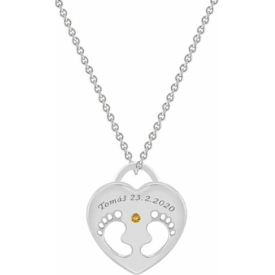 Eppi Stříbrný přívěsek dětské nožičky s gravírem a drahokamem dle výběru Olivia P44242