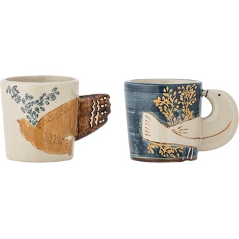 Bloomingville Синьо-кремави глинени чаши за еспресо в комплект от 2 бр. 55 ml Hezha - Bloomingville (82072012)