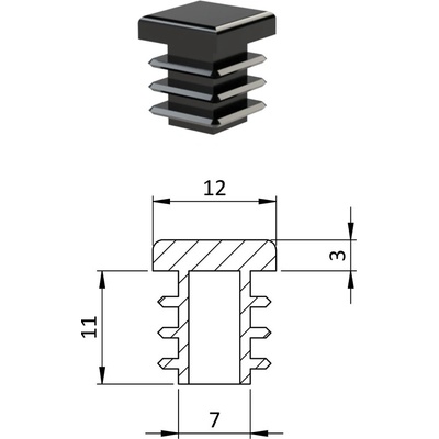 Krytka plastová 12 x 12 mm, černá