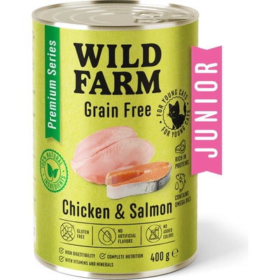 WILD FARM Premium Grain Free Chicken and Salmon Junior 400g - беззърнена храна за котенца