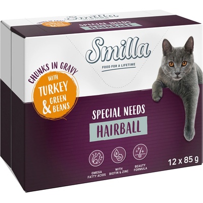 Smilla Adult Hairball kúsky v omáčke so zeleninou morčacie a zelená fazuľka 24 x 85 g