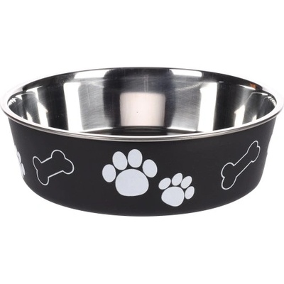 Flamingo Feeding and drinking bowl Kena Round Black Silver - иноксова купа за вода или храна - ЧЕРНА - размер Ø17 см / 800 мл, Белгия - 1030930