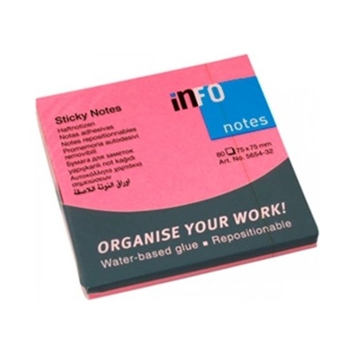 Info Самозалепващи листчета Info, 80л. , размер 75x75mm, розови (OK27126)