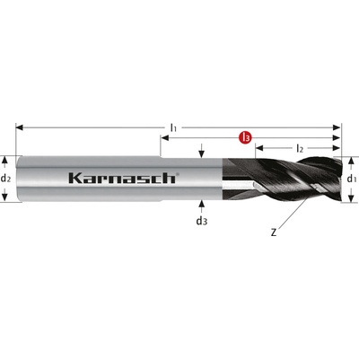 Karnasch 3063320500 | Tvrdokovová stopková fréza, zrazené ostrie 5/0,1-57x6 mm, Z=3