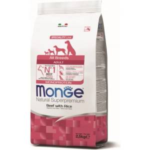 Monge Natural Superpremium All breeds Adult Monoprotein Beef with Rice - пълноценна суха храна за кучета в зряла възраст от всички породи с телешко и ориз - 2, 5 кг, Италия - 4947