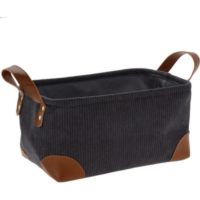 Home Styling Collection Úložný košík manšestr s uchy 30 x 20 x 15 cm antracitová