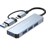 Techsuit - Докинг станция DataBridge 4 в 1 (H8) - USB, Type-C към USB 3.0, 3x USB 2.0 - Сив