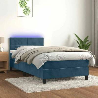 vidaXL 11461.3134373 Boxspring postel s matrací a LED tmavě modrá samet