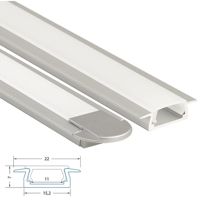 ML-761.024.02.1 Vestavný hliníkový profil VR, 22x7 mm, mléčný difuzor, komplet, 1 m
