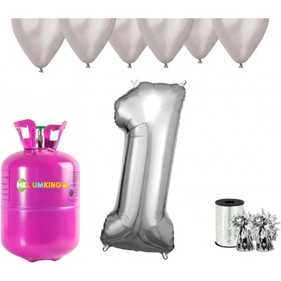 HeliumKing Helium párty set na 1. narozeniny se stříbrnými balóny