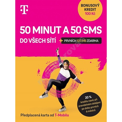 T Mobile 50minut a 50SMS do všech sítí + kredit 100kč