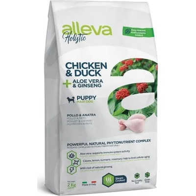 DIUSAPET Alleva® holistic (puppy maxi) chicken & duck + aloe vera & ginseng - пълноценна храна за млади кученца от едри породи, както и за бременни и кърмещи кучета, Италия - 2 кг 2257
