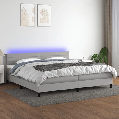 vidaXL Боксспринг легло с матрак и LED, светлосиво, 200x200 см, плат (3133261)