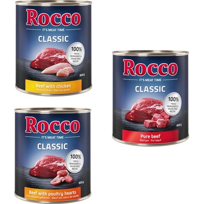 Rocco Classic mix: hovädzie, hovädzie/hydinové srdiečka, hovädzie/kuracie 6 x 800 g