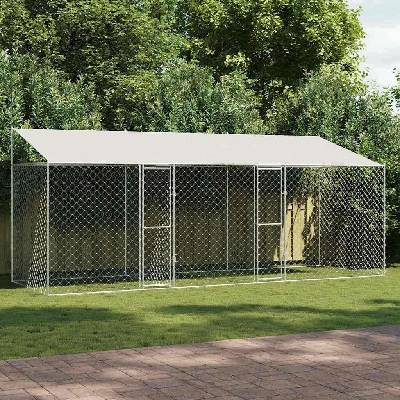 vidaXL Klec pro psy se střechou 600 x 200 x 256 cm ocel a PE stříbrná 9799.3368304