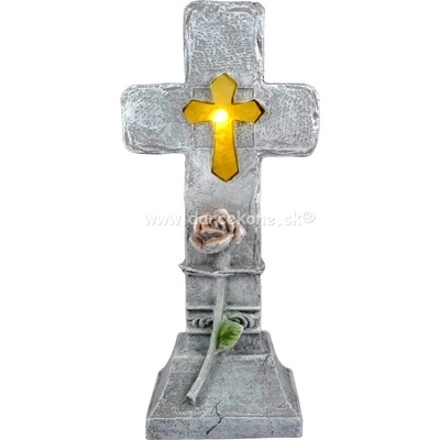 Solárny náhrobný kameň kríž s ružou 30cm