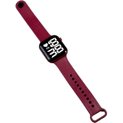 Nubi Детски часовник NUBKI Watch Series 9, LED дисплей, Силиконова каишка, Водоустойчив, Винено червен (AS9-WINE-RED)