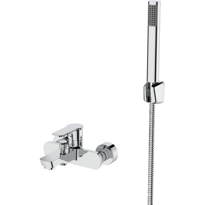 Inter Ceramic Стенен смесител за вана и душ Финес icf 6101051c, месинг, хром, с душ, държач и шлаух, 20.4х19.6х10.7см (6106051)