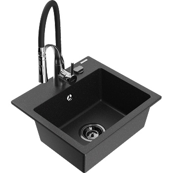 Mexen Milo гранитна мивка с 1 отделение с кухненски смесител Aster, черен/сребрист металик - 6505-73-73450-07-B (6505-73-73450-07-B)