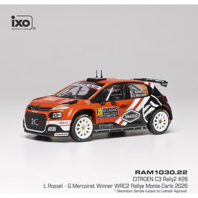 IXO Citroen C3 Rally2 Rallye Monte Carlo 2026 28 Rossel Mercoiret 1:43