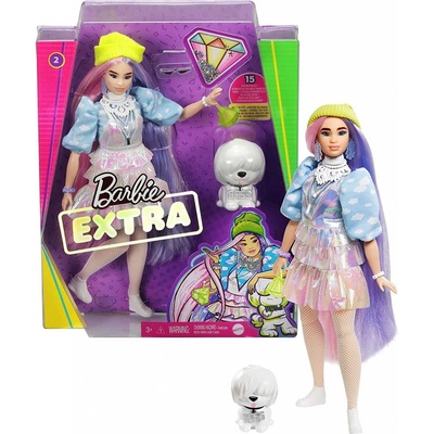 Barbie Extra s afro a duhovou bundou včetně mazlíčka