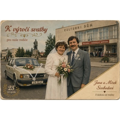 Bezvadary.cz | Dárek k výročí svatby pro rodiče – retro pohlednice s vlastní fotkou - A4 (30x21cm) pohled 35