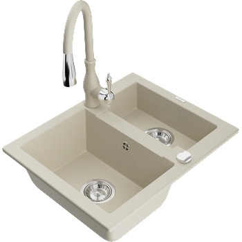 Mexen Carlos 1, 5-коморна гранитна мивка с кухненски смесител Savita, бежов - 6518-69-672601-69 (6518-69-672601-69)