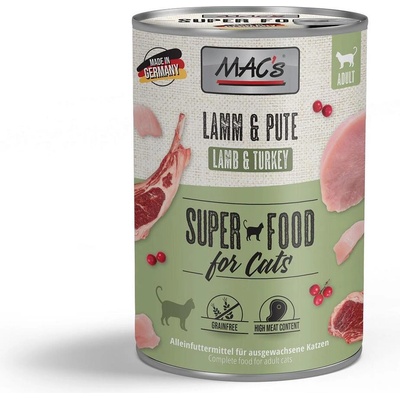 MAC's Mac’s Cat Lamb and Turkey - Премиум консервирана храна за котки с агнешко, пуешко месо, червени боровинки и конопено масло