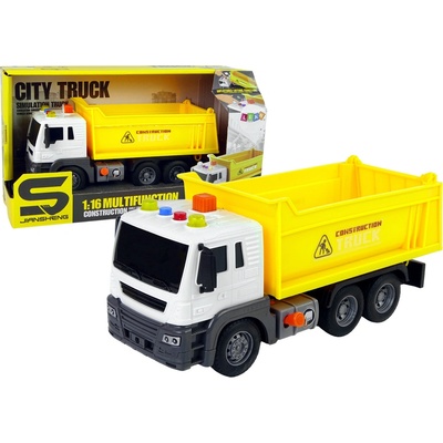 LEAN Toys Stavební vozidlo Sklápěč Žlutý zvedací přívěs 1:16