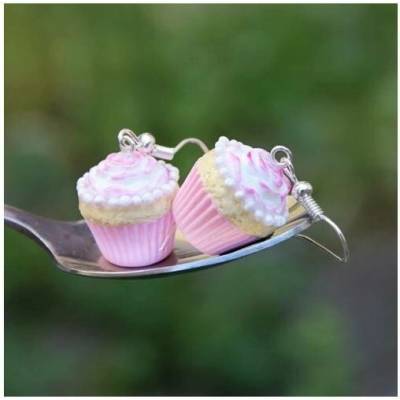 CircusMind sladké náušnice Fimo růžové cupcakes S1554