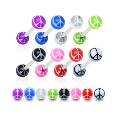 Šperky eshop piercing do jazyka barevné kuličky symbol míru I15.15 bílá čirá