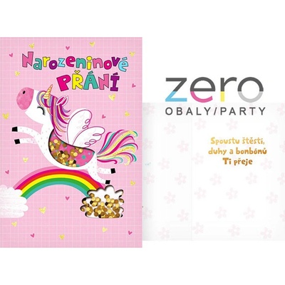Přání s textem narozeninové dětské + obálka - jednorožec